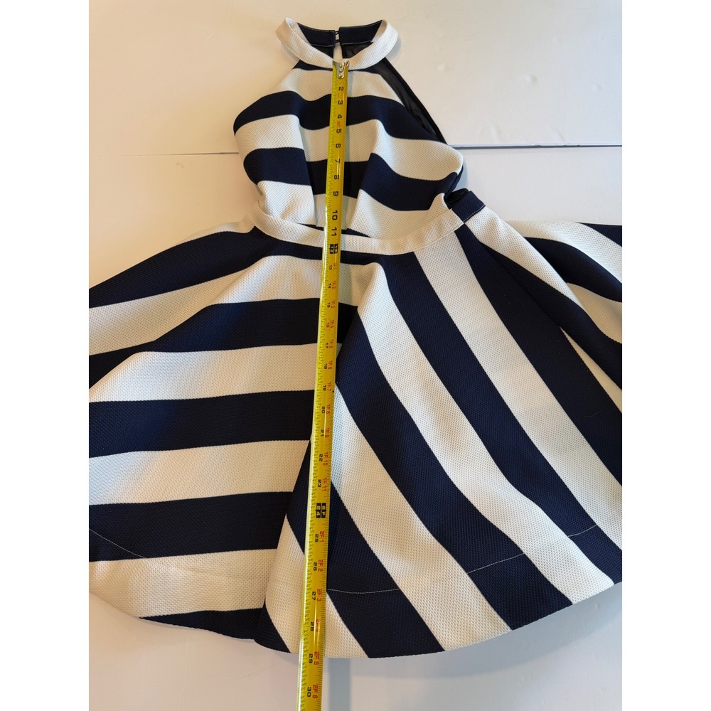 Charlotte Russe Navy White Striped Halter Open Back Fit Flare Dress Small - Picture 4 of 8